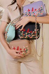 Kashmiri Tulips Sling Bag - Leftover - Black